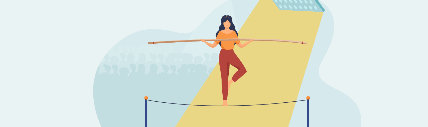 A woman balancing on a wire